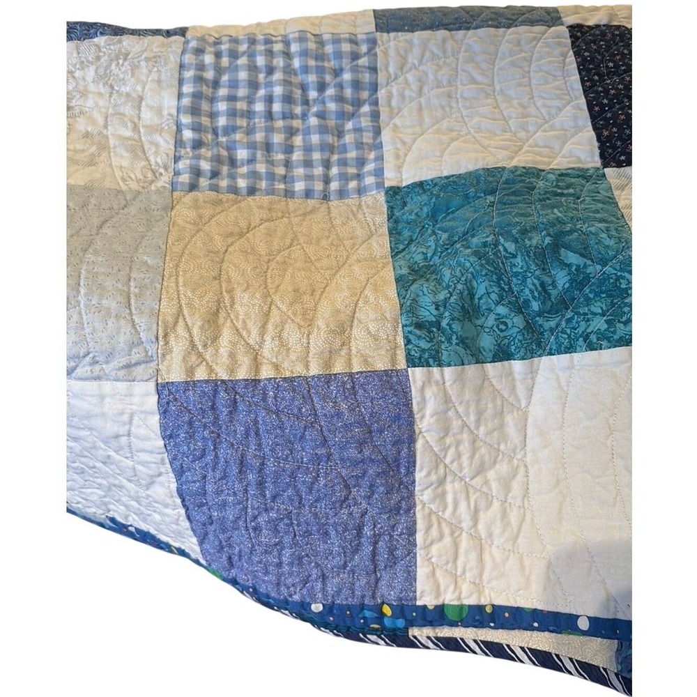 Edmond Quilt Guild Blue Patchwork Polka Dot Reversible Handcrafted Quilt Vintage